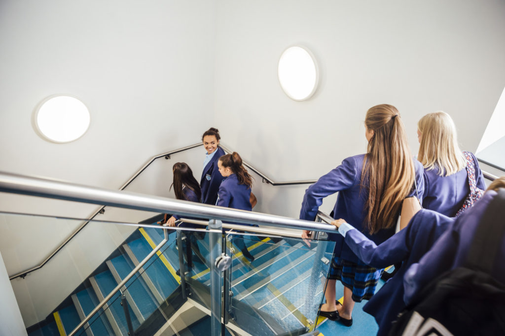 LED lighting in a school corridor