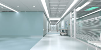 LED Downlights with TP(a) flammability rated diffusers installed in a hospital