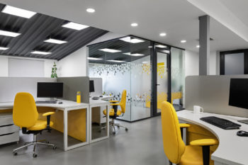Office with LED downlights with TP(a) flammability rated diffusers installed
