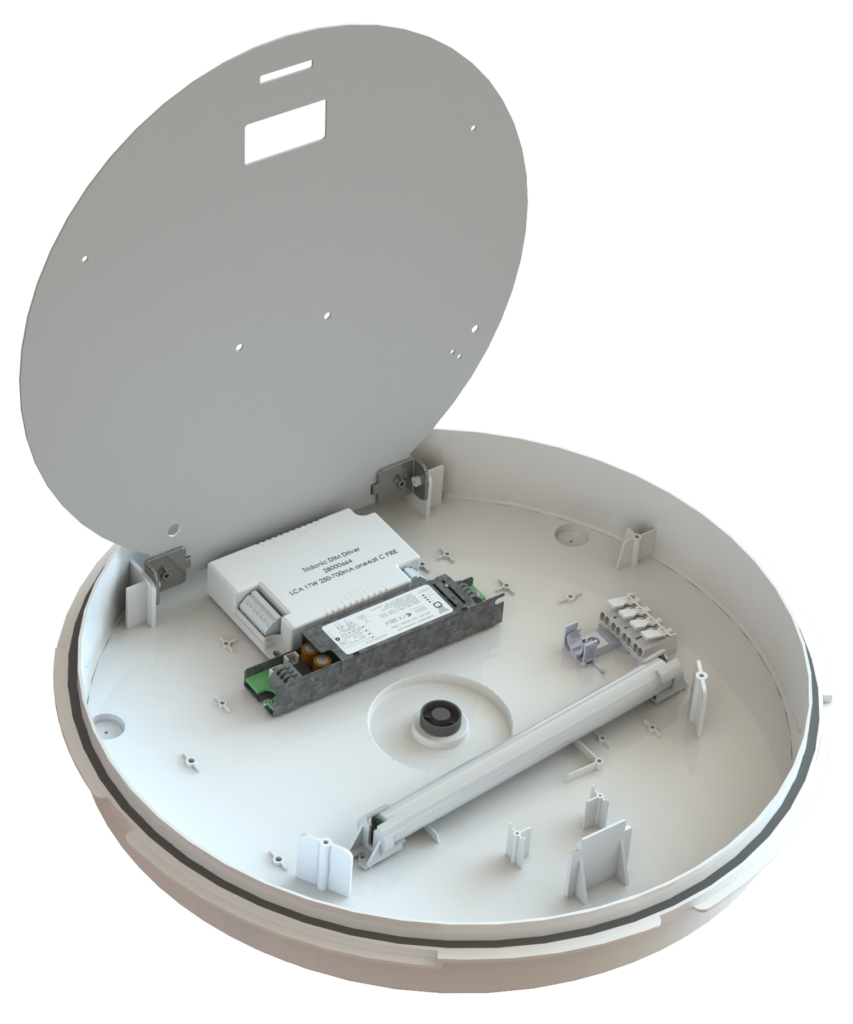 A render showcasing the Yaxley Slim Circular's hinged gear tray